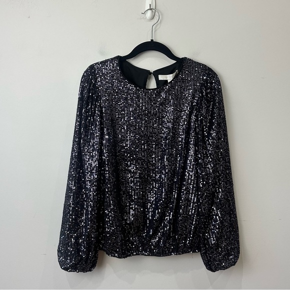 Anthropologie Flat Whit Sequin Top Carbon - Picture 3 of 7
